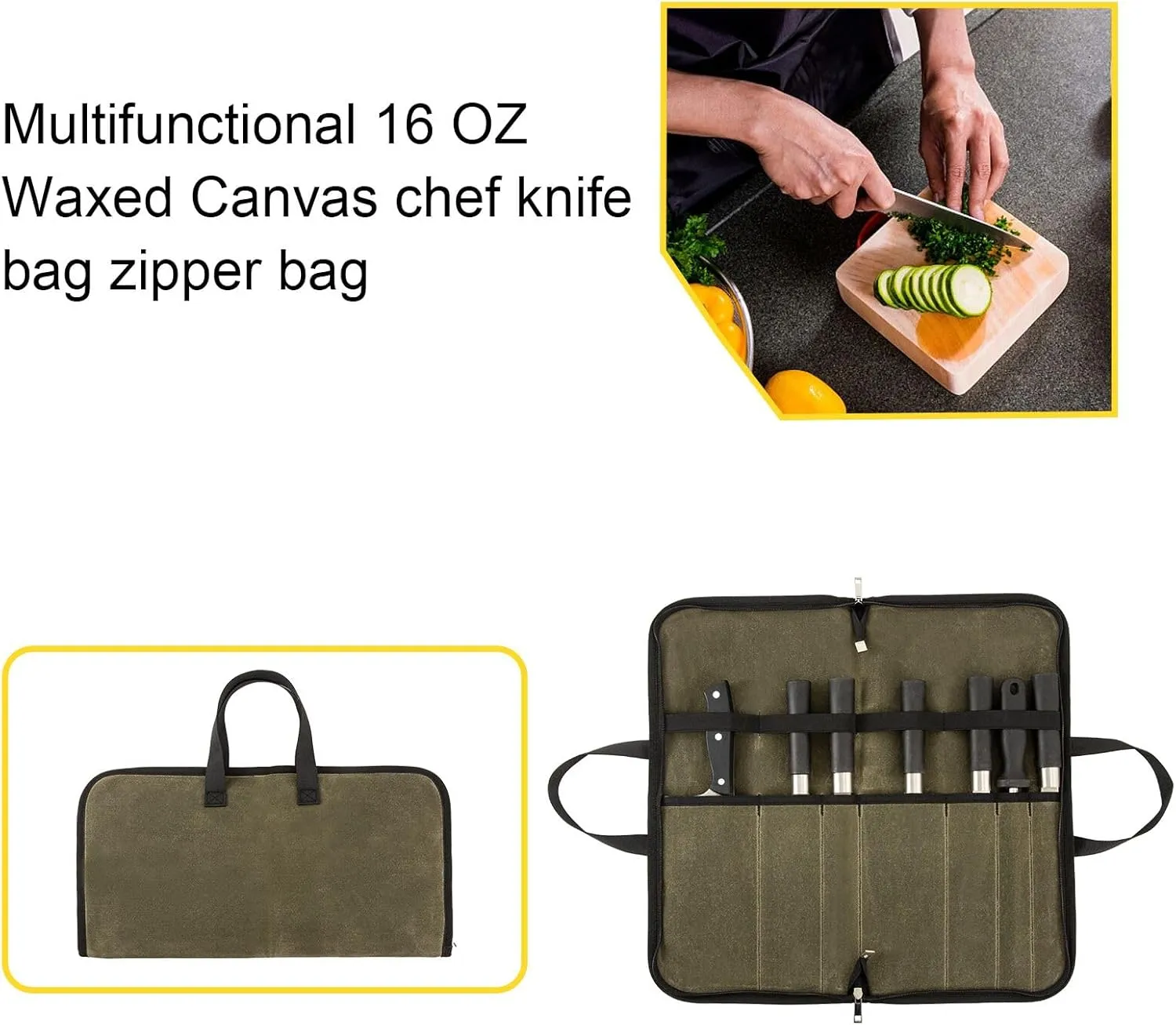 Knife Roll,Knife Bag with 7 Slots,Heavy Duty Waxed Canvas knife Case,Portable Chef Knife Roll Bag For Kitchen Cooking.Cutlery Knives Holders Protectors,Chef Knife Carrying Case For Travel & Camping