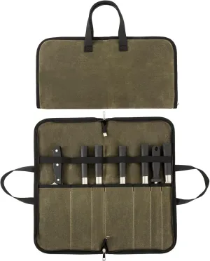 Knife Roll,Knife Bag with 7 Slots,Heavy Duty Waxed Canvas knife Case,Portable Chef Knife Roll Bag For Kitchen Cooking.Cutlery Knives Holders Protectors,Chef Knife Carrying Case For Travel & Camping