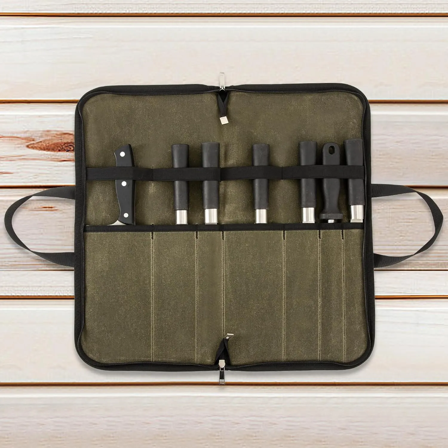 Knife Roll,Knife Bag with 7 Slots,Heavy Duty Waxed Canvas knife Case,Portable Chef Knife Roll Bag For Kitchen Cooking.Cutlery Knives Holders Protectors,Chef Knife Carrying Case For Travel & Camping