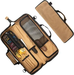 Knife Roll,Waxed Canvas Knife Bag,Heavy Duty Knife Case,Chef Knife Bag Roll with 13 Slots for Knives and Kitchen Tools,Knife Roll Bag For Chefs Culinary Traveling,Knives Pouch Holder Wrap (Khaki)