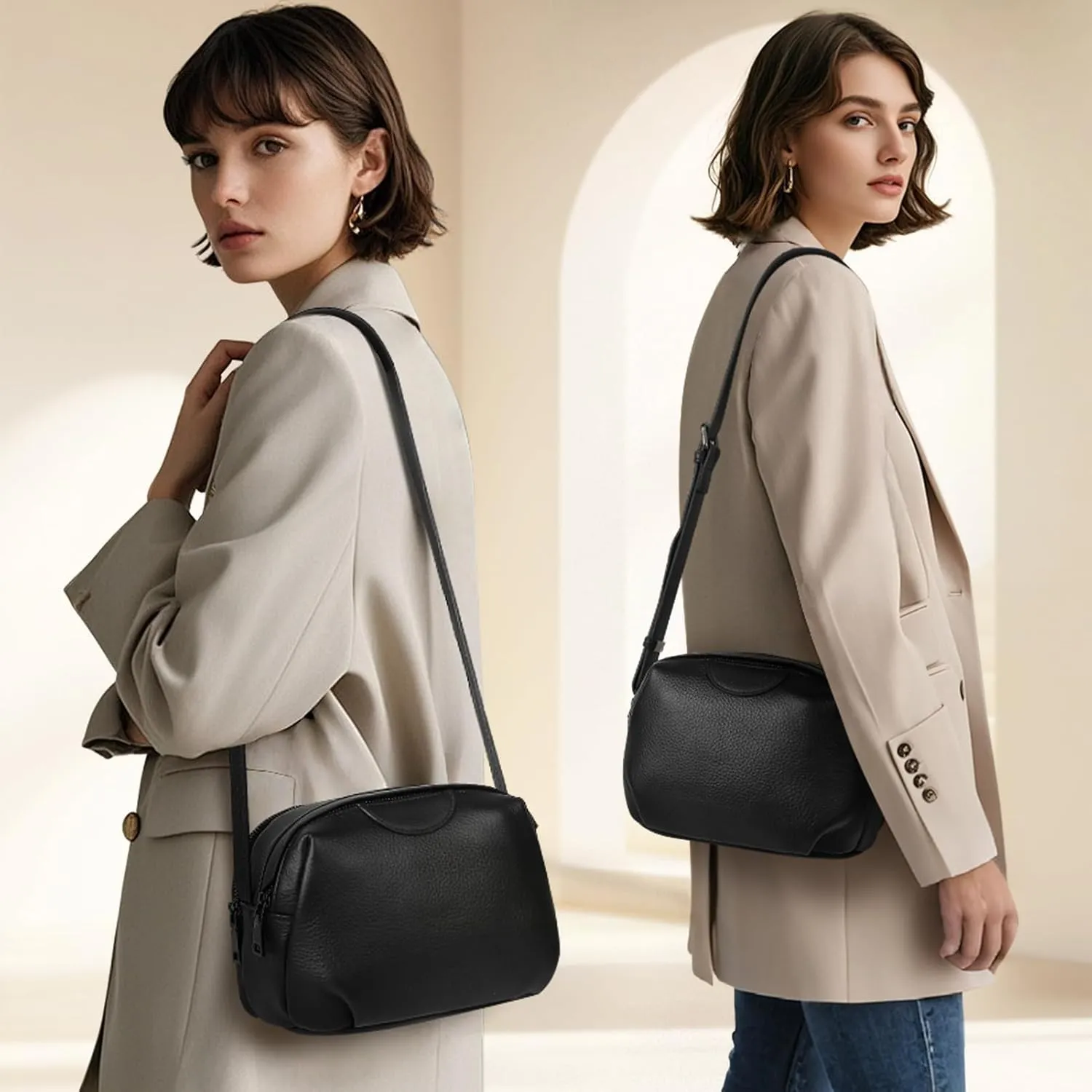 KOGTLA Women's Small Genuine Leather Crossbody Bags with Adjustable Strap, Anti-Theft Purses with Credit Card Slots