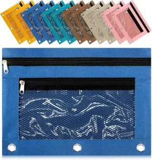 Kosiz 12 Pcs Pencil Pouch, 3 Ring Binder Pencil Pouch, 2 Layer Zipper Pencil Case with Mesh Window, Wear Resistant Oxford Fabric, Multicolored for Student Teacher(Morandi Color)