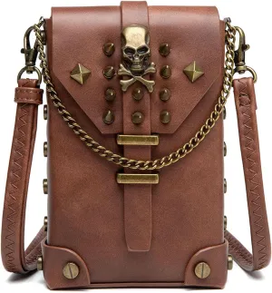 KOTORA Gothic Steampunk Crossbody Bag, Small Shoulder Purse, Phone Holder, Halloween Festival Accessory