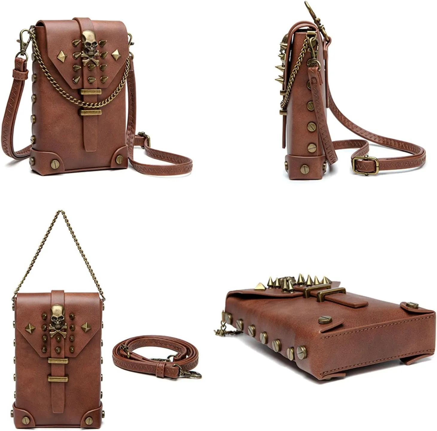 KOTORA Gothic Steampunk Crossbody Bag, Small Shoulder Purse, Phone Holder, Halloween Festival Accessory