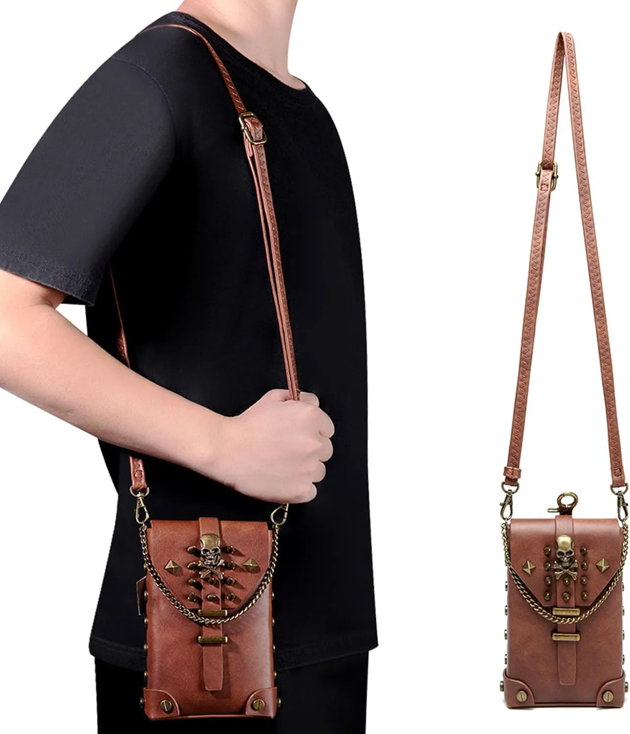 KOTORA Gothic Steampunk Crossbody Bag, Small Shoulder Purse, Phone Holder, Halloween Festival Accessory