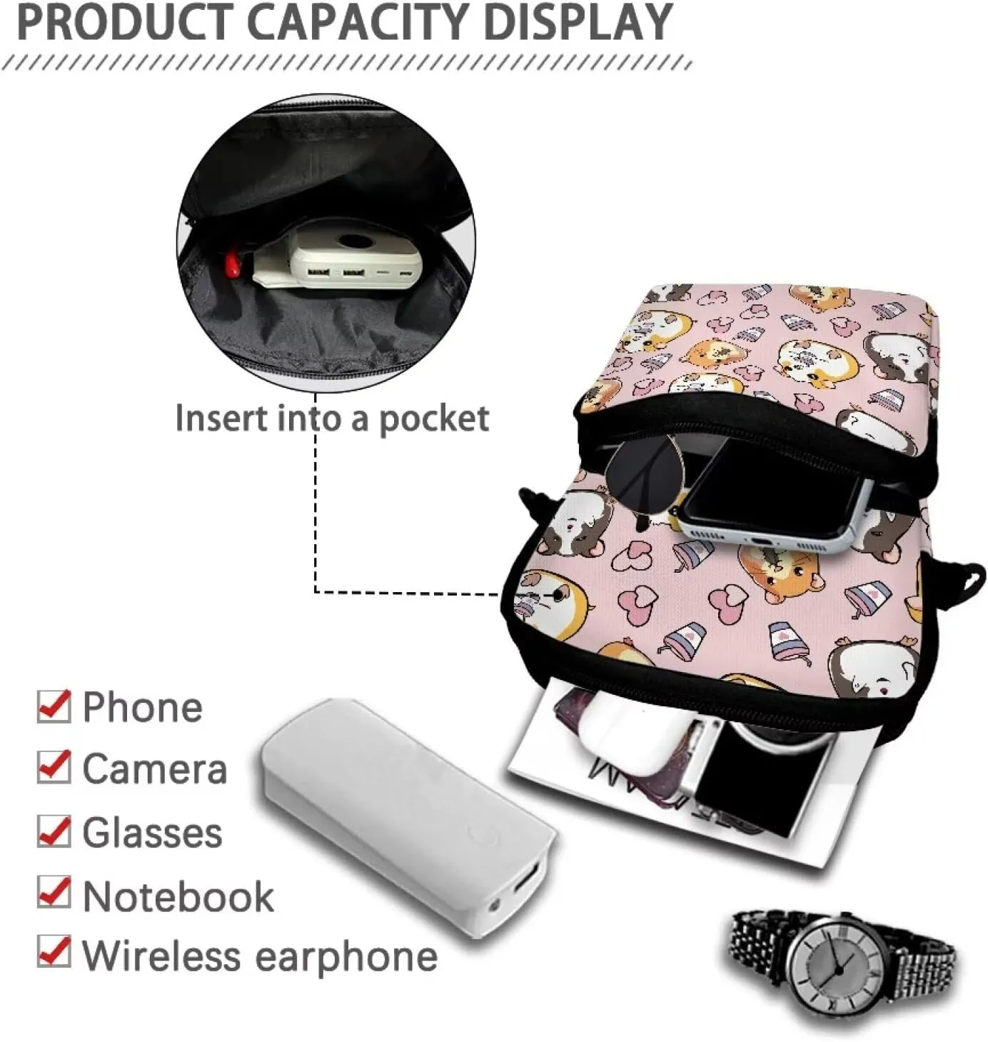 Kuiaobaty Crossbody Bag Sling Purse for Women Men Kids Cell Phone Holder Shoulder Bag with Removable Adjustable Strap
