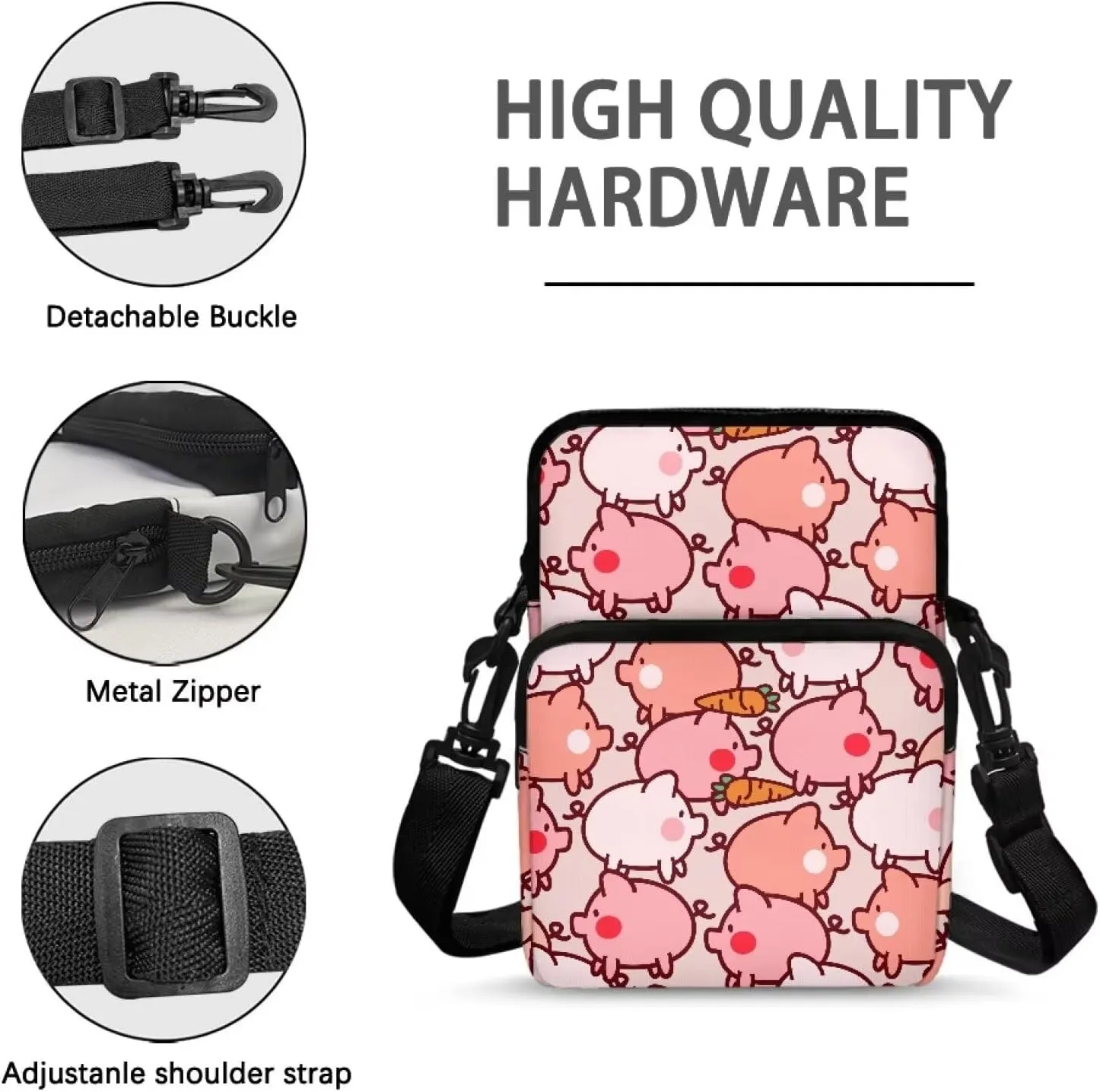 Kuiaobaty Crossbody Bag Sling Purse for Women Men Kids Cell Phone Holder Zipper Closure with Removable Adjustable Strap