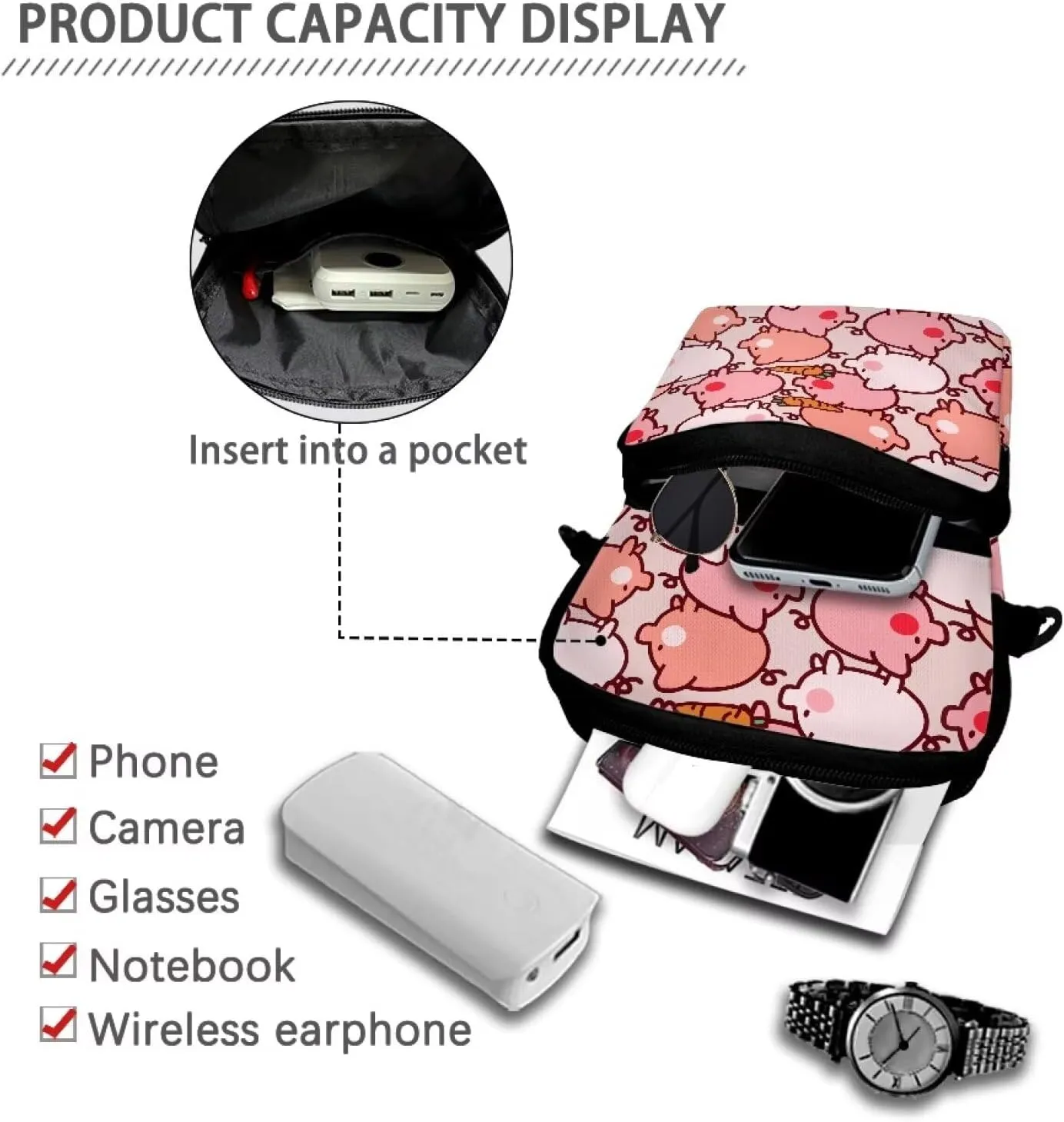 Kuiaobaty Crossbody Bag Sling Purse for Women Men Kids Cell Phone Holder Zipper Closure with Removable Adjustable Strap