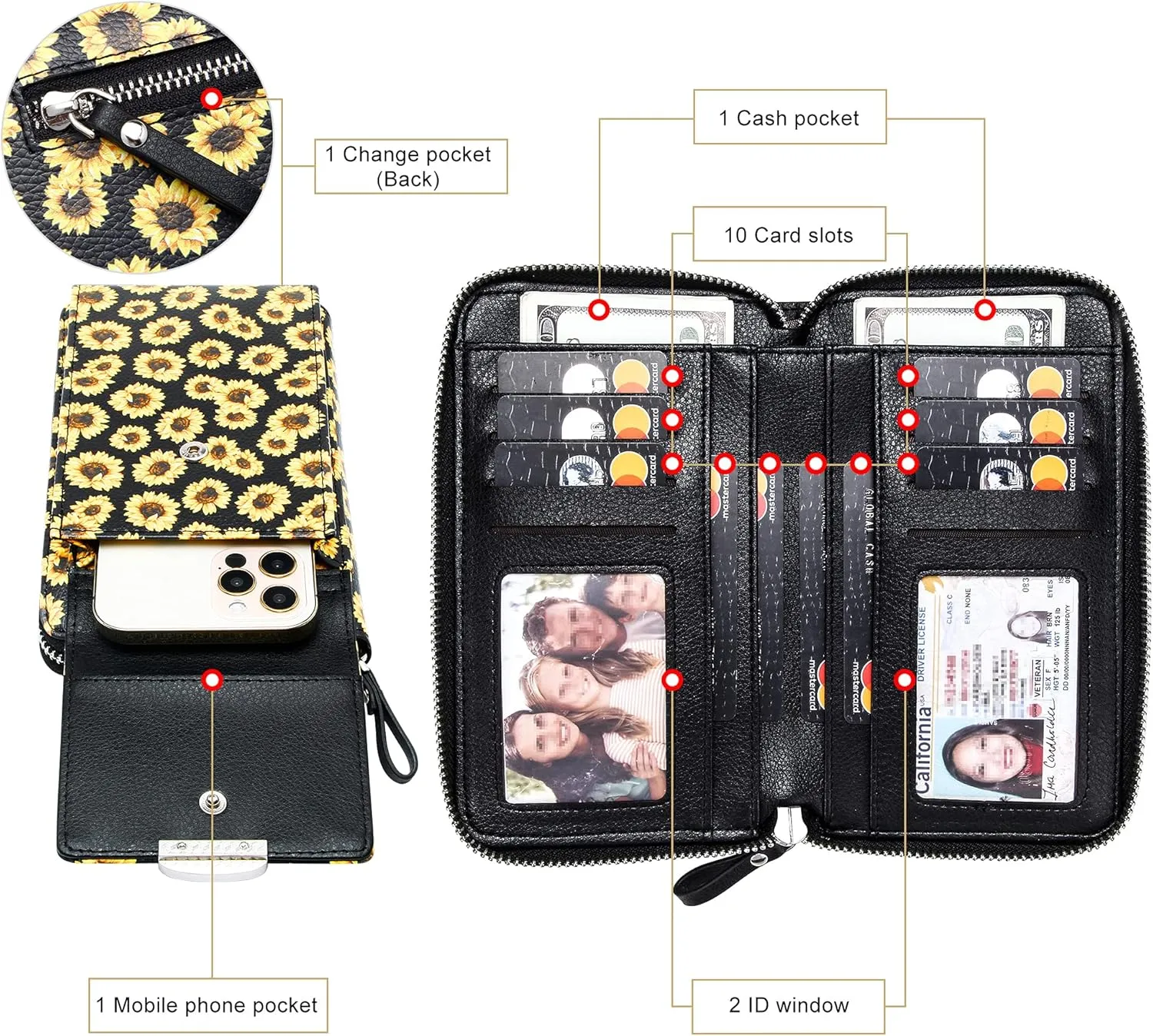KUKOO Small Crossbody Bag Cell Phone Purse Wallet with Credit Card Slots for Women