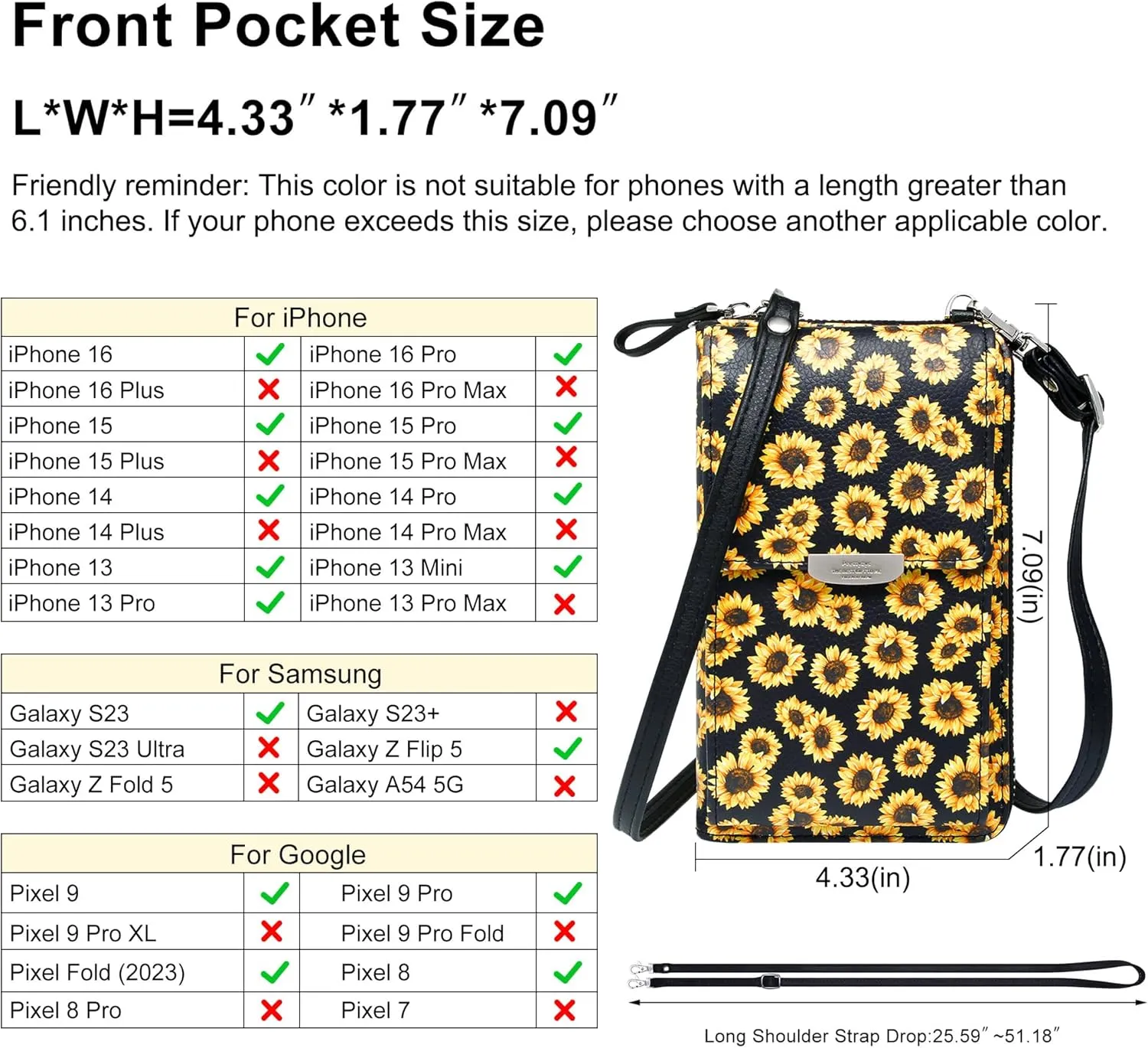KUKOO Small Crossbody Bag Cell Phone Purse Wallet with Credit Card Slots for Women