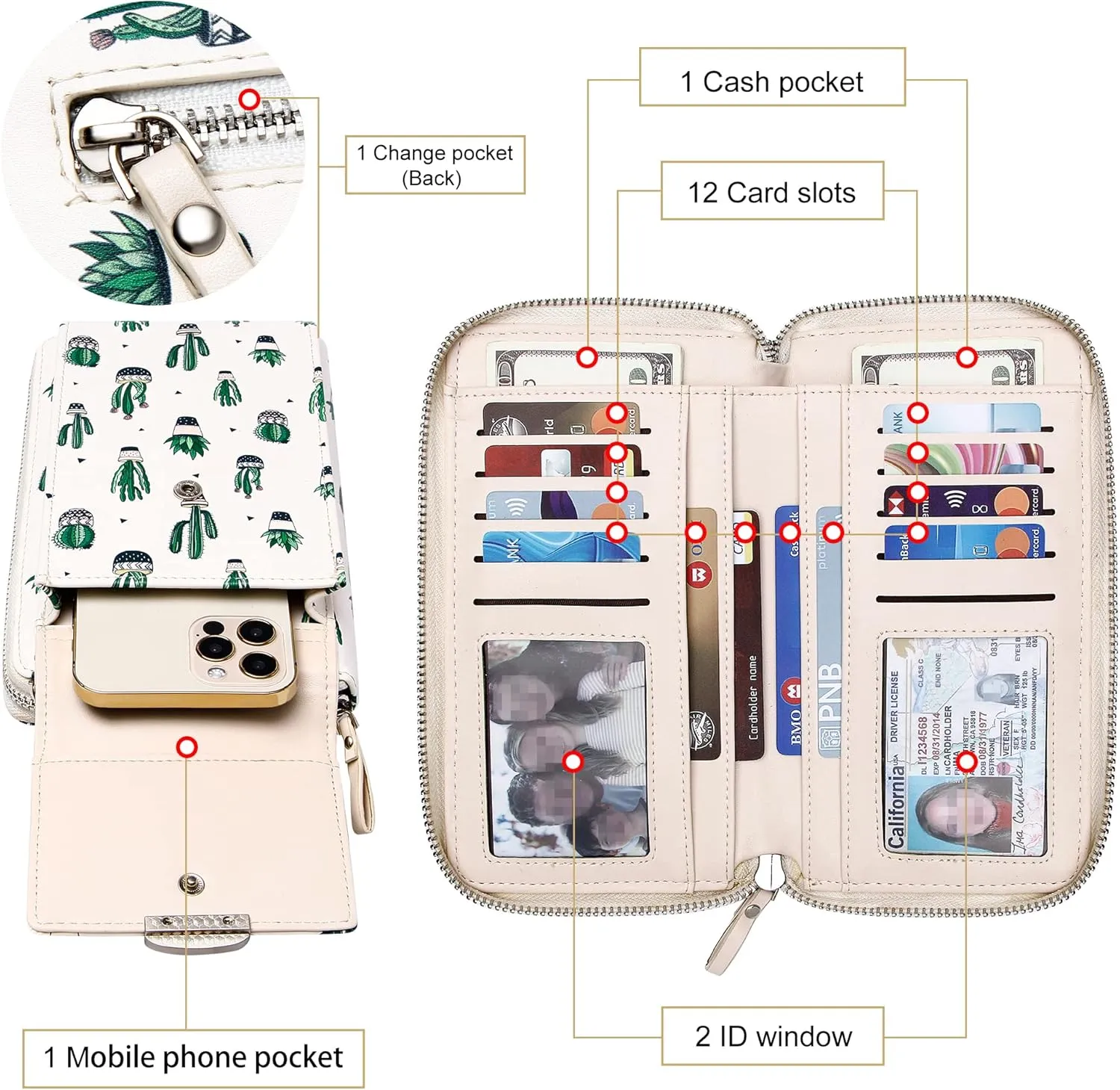 KUKOO Small Crossbody Bag Cell Phone Purse Wallet with Credit Card Slots for Women