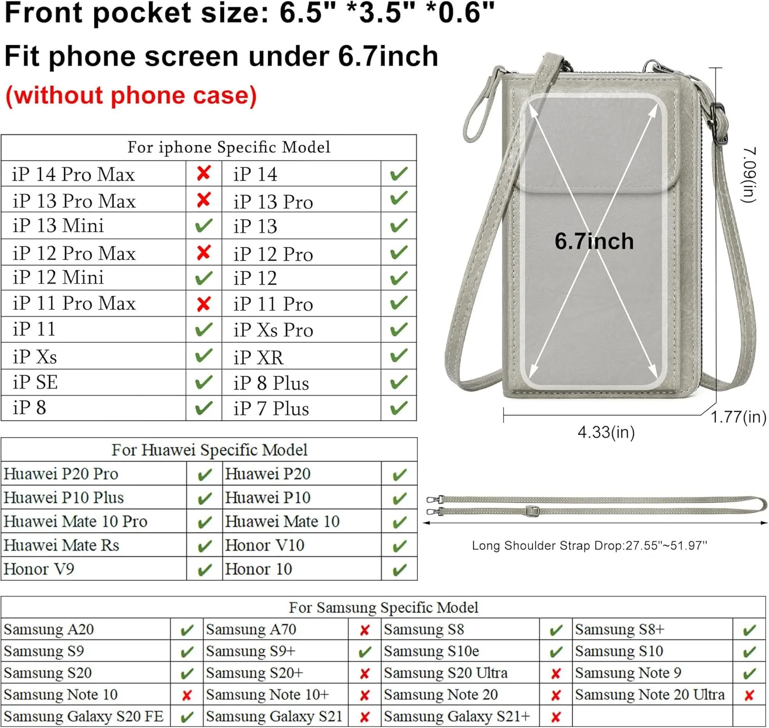 KUKOO Small Crossbody Bags for Women PU Leather Cell Phone Purse Wallet with Credit Card Slots
