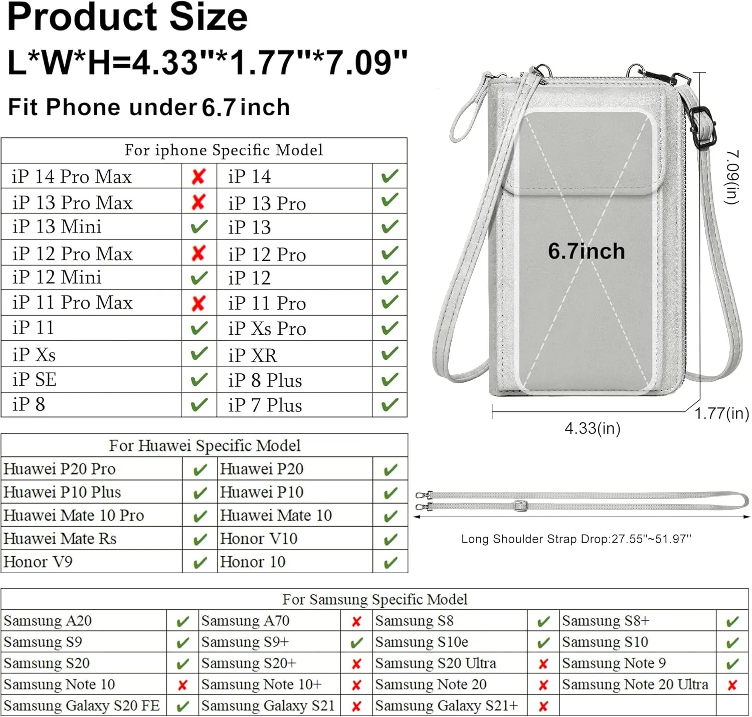 KUKOO Small Crossbody Bags for Women PU Leather Cell Phone Purse Wallet with Credit Card Slots