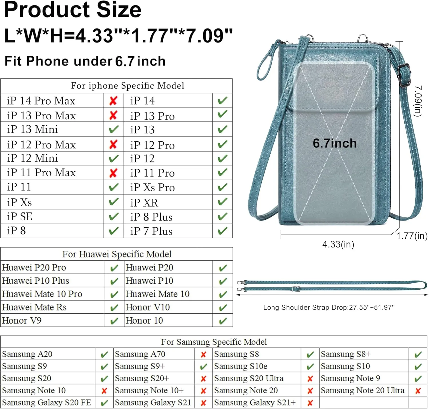 KUKOO Small Crossbody Bags for Women PU Leather Cell Phone Purse Wallet with Credit Card Slots