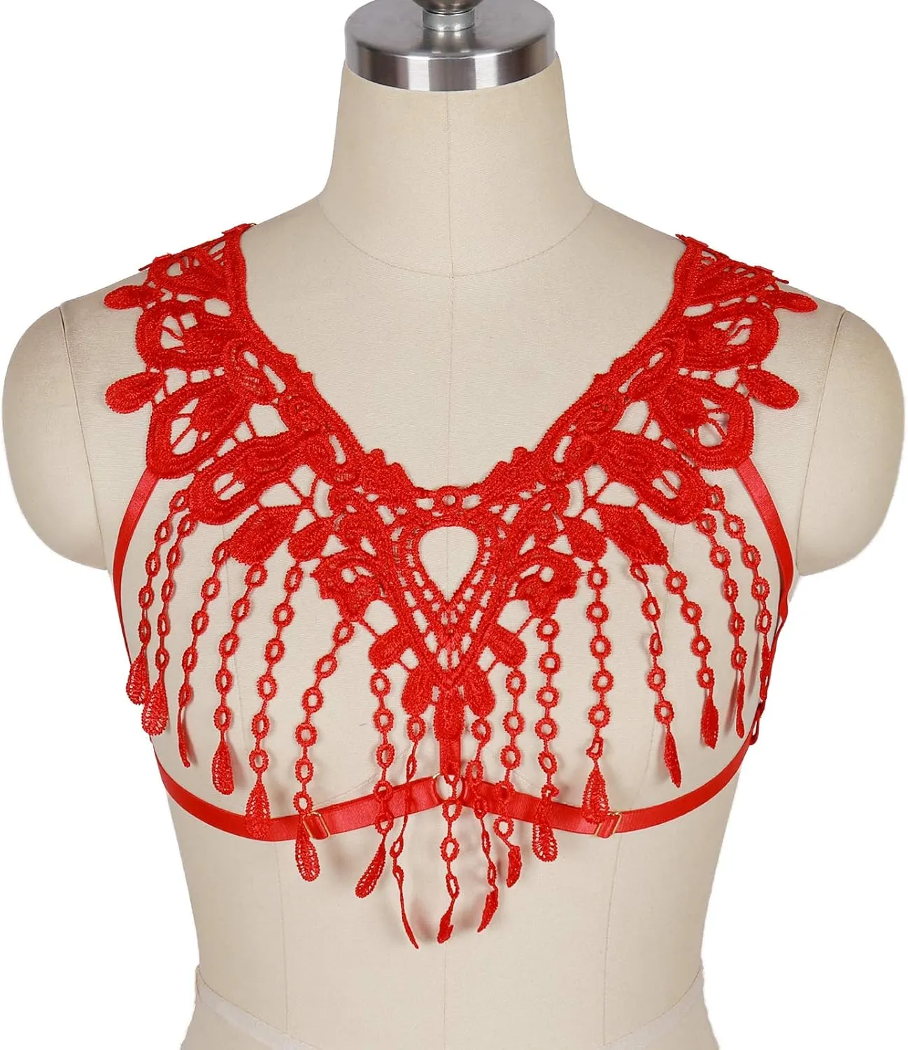 Lace Harness Body Cage Crop Top Bra Sheer Breast Bralette Tassel See Through Lingerie