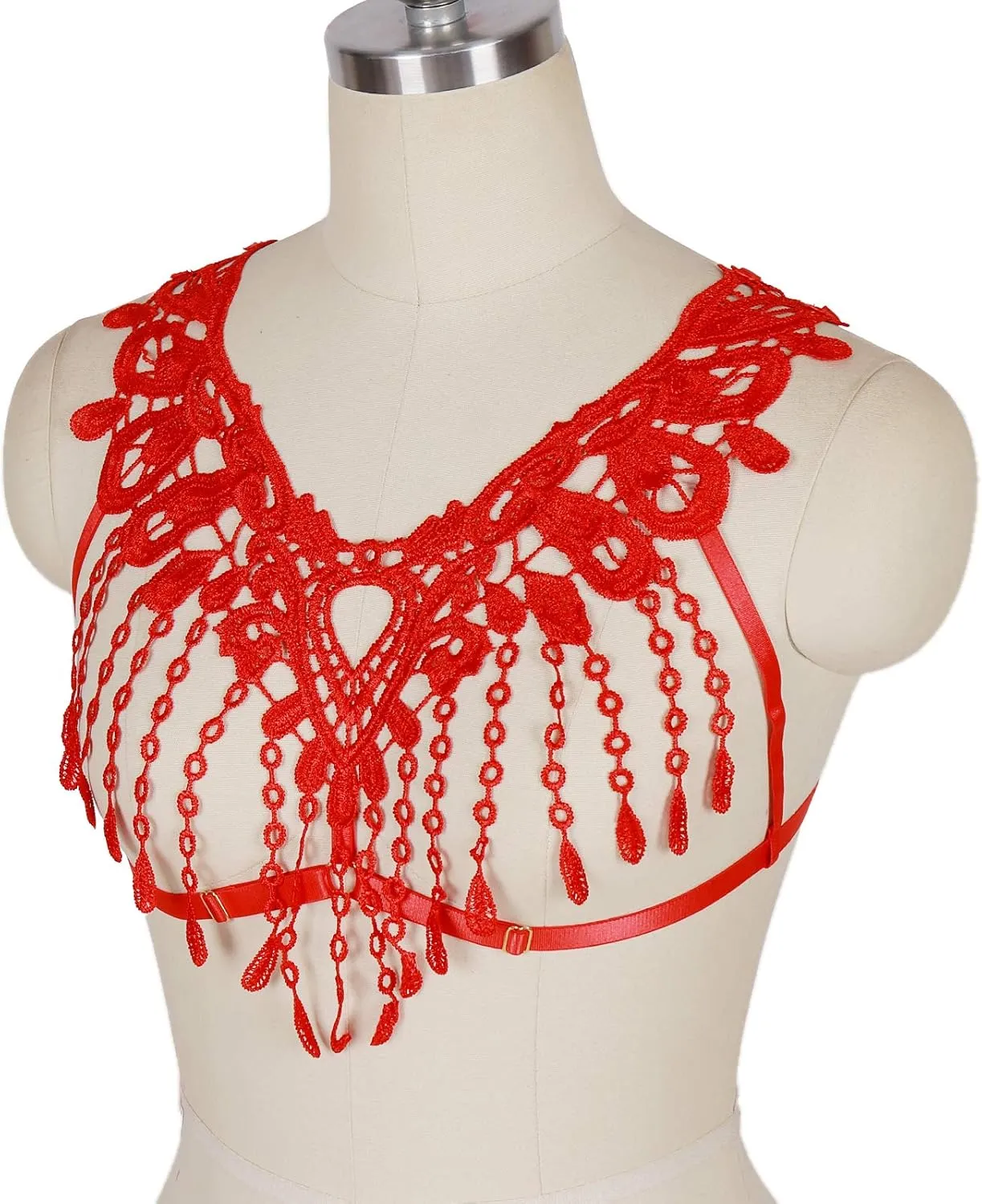 Lace Harness Body Cage Crop Top Bra Sheer Breast Bralette Tassel See Through Lingerie