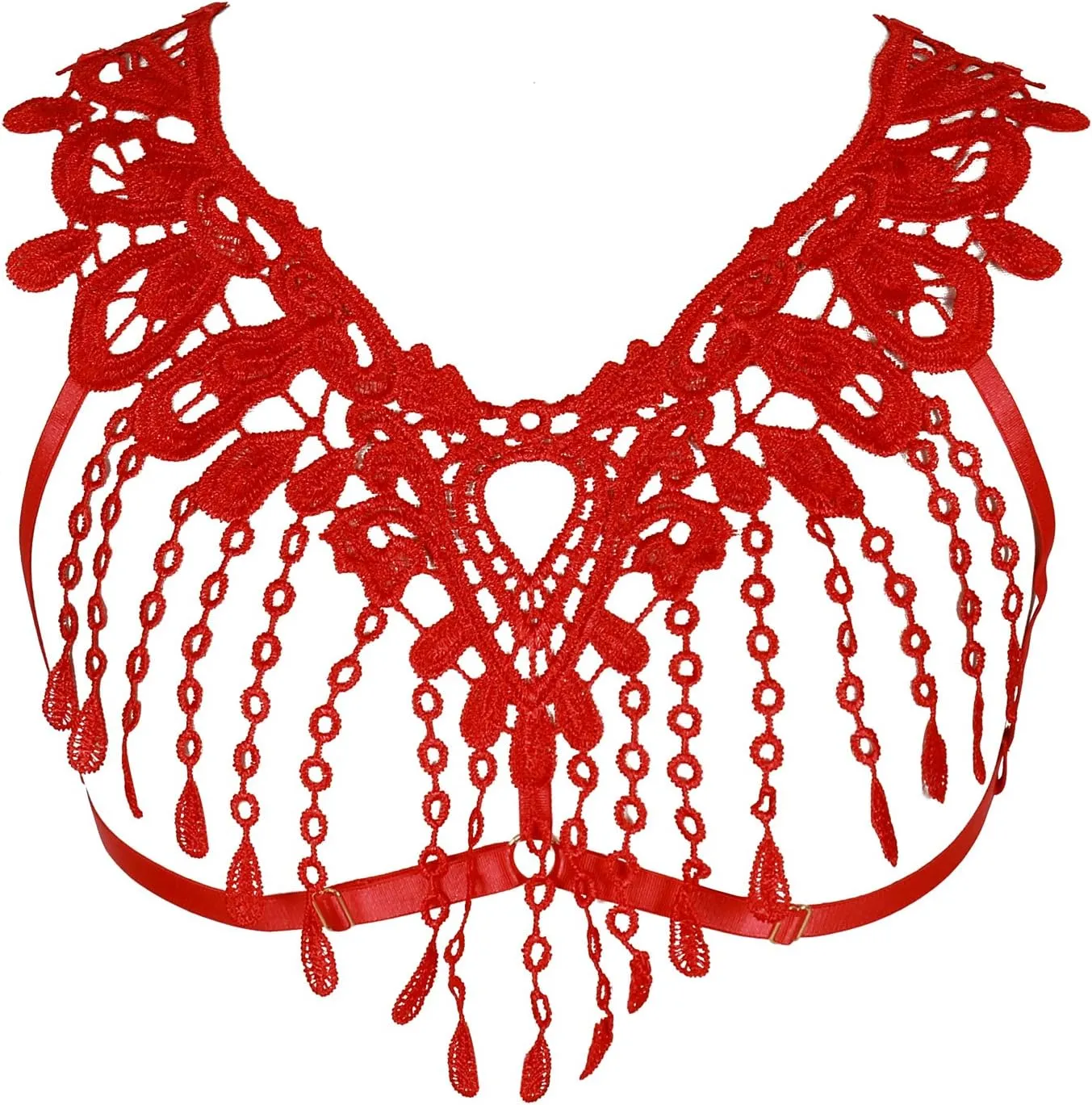 Lace Harness Body Cage Crop Top Bra Sheer Breast Bralette Tassel See Through Lingerie