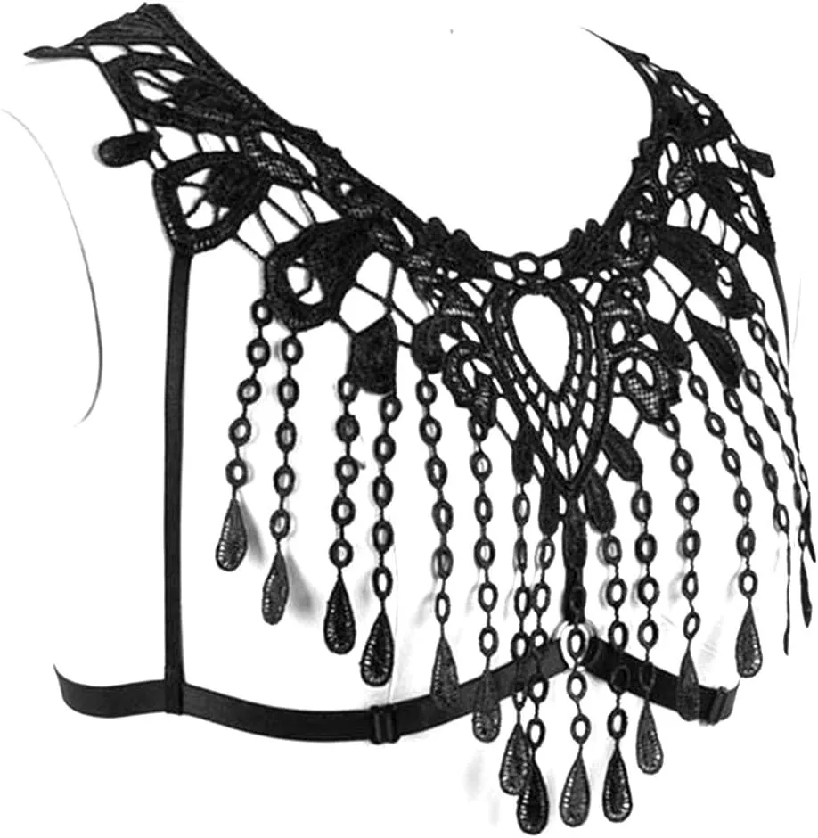 Lace Harness Body Cage Crop Top Bra Sheer Breast Bralette Tassel See Through Lingerie