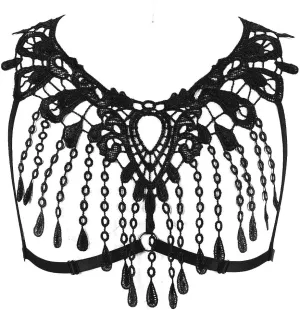 Lace Harness Body Cage Crop Top Bra Sheer Breast Bralette Tassel See Through Lingerie