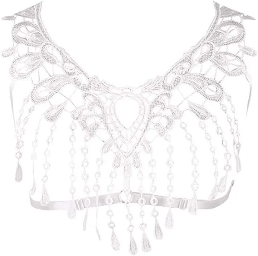 Lace Harness Body Cage Crop Top Bra Sheer Breast Bralette Tassel See Through Lingerie