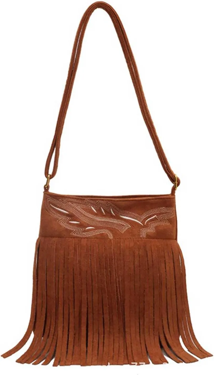Ladies' retro embroidery bag, textured frosted tassel bag, ethnic style shoulder crossbody bag
