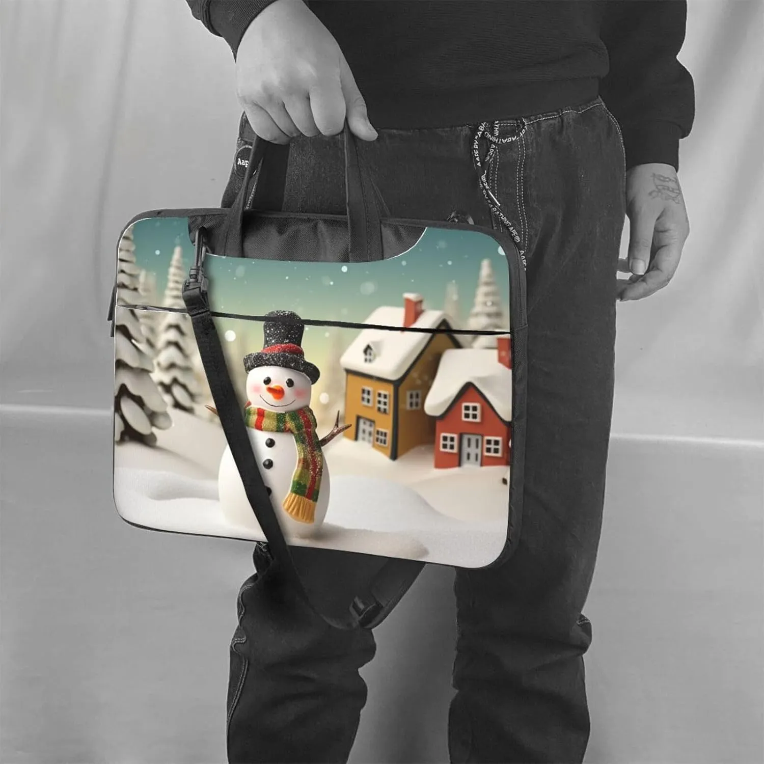 Laptop Tote Bag Men Women Snowman and Village Shoulder Laptop Sleeve Briefcase Messenger Computer Bag