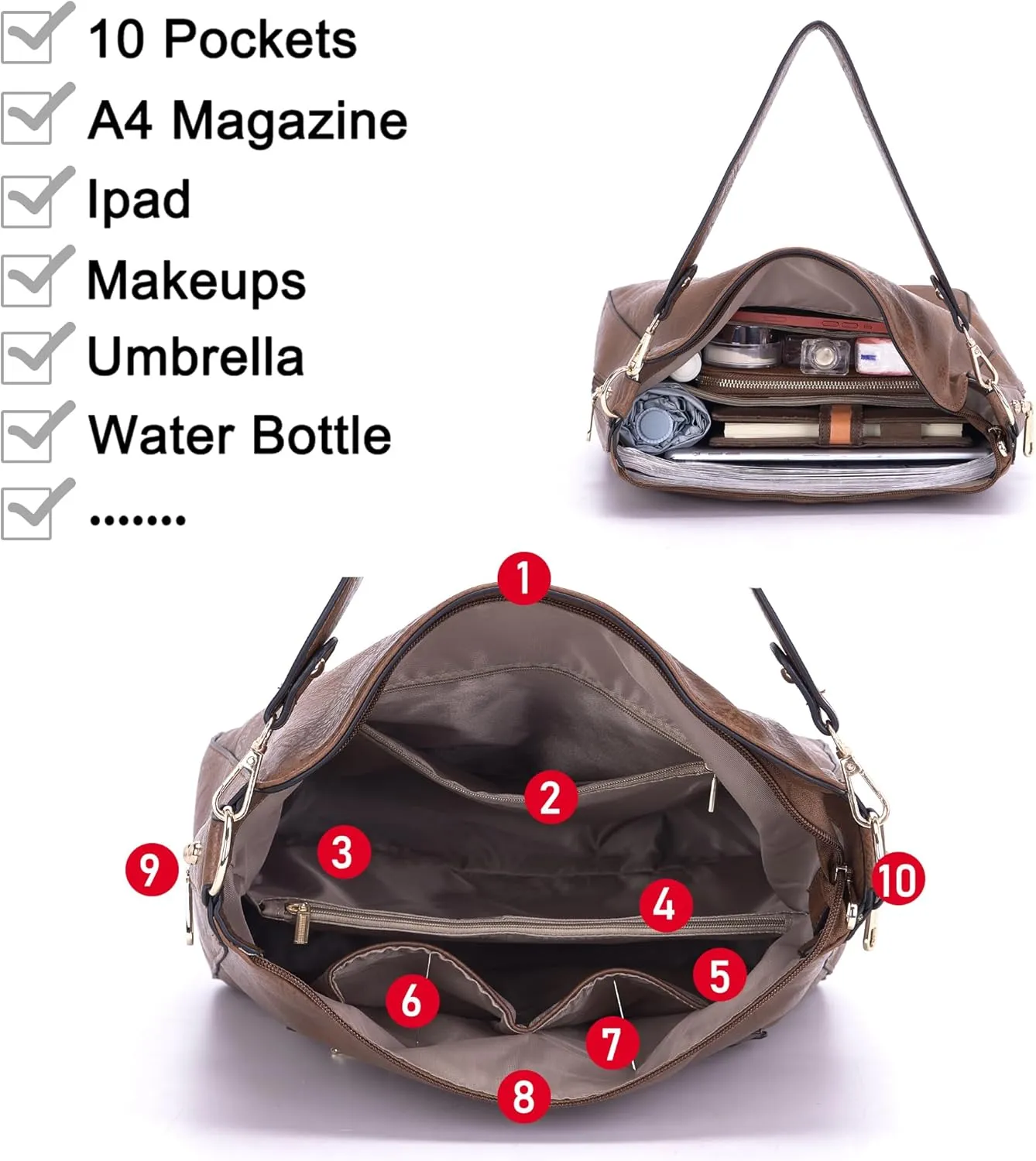 Large Crossbody Purses Set For Women Shoulder Tote Handbags Ladies Hobo Bags With Matching Wallet 4PCS