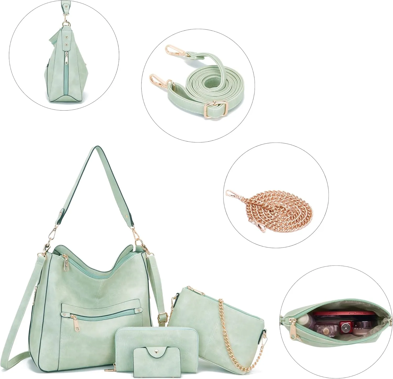 Large Crossbody Purses Set For Women Shoulder Tote Handbags Ladies Hobo Bags With Matching Wallet 4PCS
