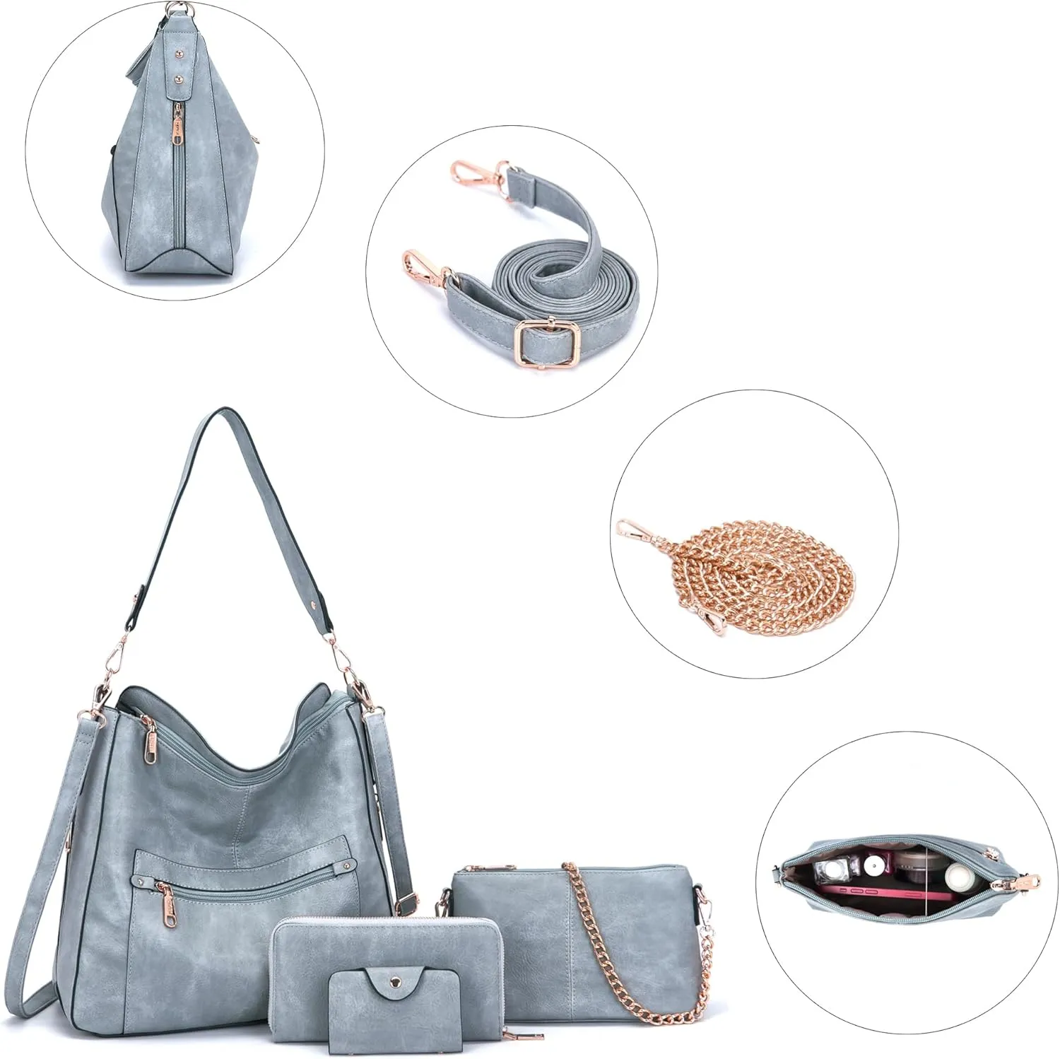 Large Crossbody Purses Set For Women Shoulder Tote Handbags Ladies Hobo Bags With Matching Wallet 4PCS