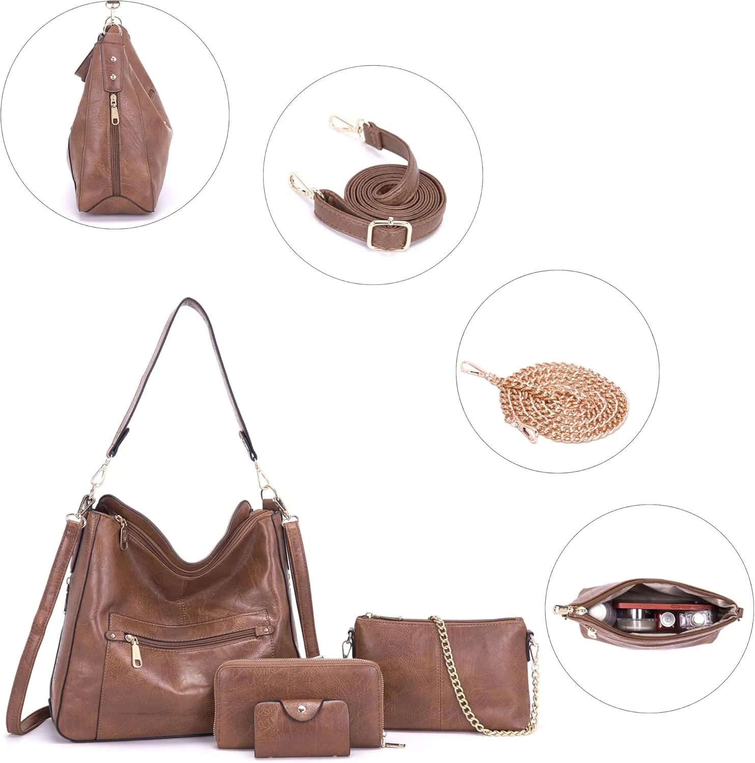Large Crossbody Purses Set For Women Shoulder Tote Handbags Ladies Hobo Bags With Matching Wallet 4PCS