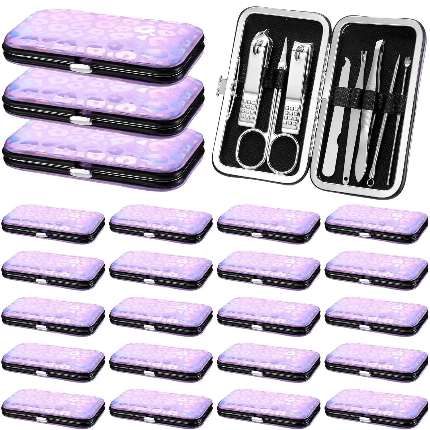 Lasnten 24 Set Manicure Set Bulk Nail Clippers Grooming Nail Kit Stainless Steel Professional Pedicure Kit Pedicure Tools with Travel Case Gifts for Men Women Personal(8 in 1,Laser)