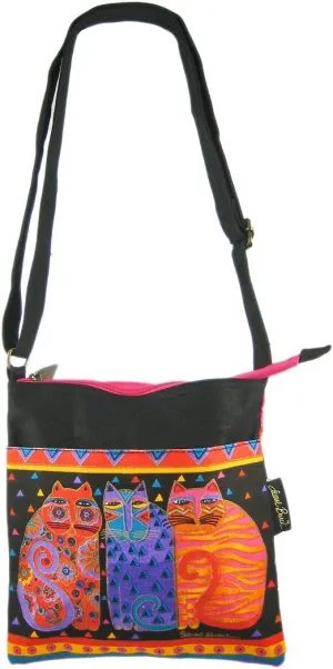 Laurel Burch Crossbody Purse Zipper Top 10"X10", Feline Friends, Multicoloured