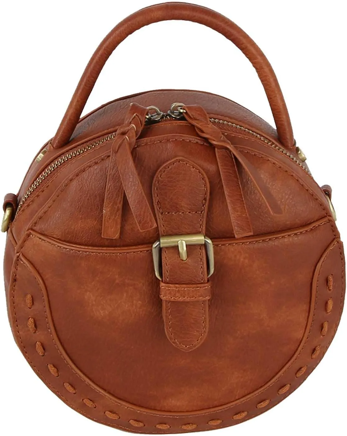 Le Miel Mini Round Tassel Charm Vegan Leather Crossbody Shoulder Sling Bag for Women