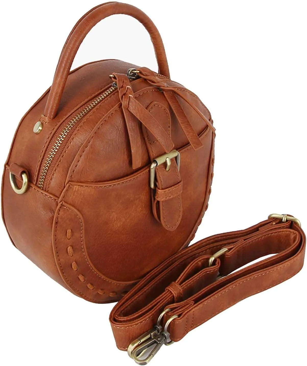 Le Miel Mini Round Tassel Charm Vegan Leather Crossbody Shoulder Sling Bag for Women