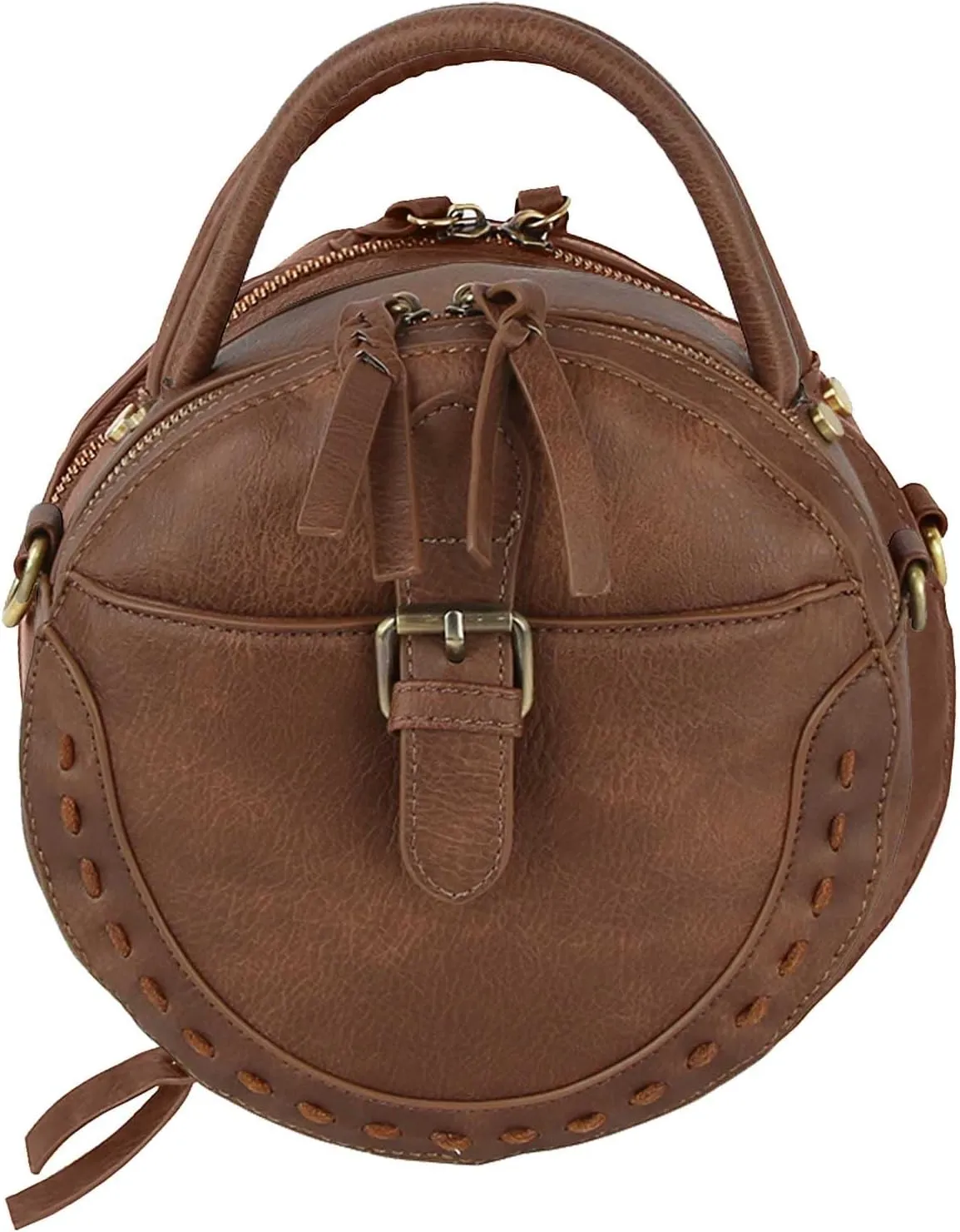 Le Miel Mini Round Tassel Charm Vegan Leather Crossbody Shoulder Sling Bag for Women