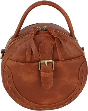 Le Miel Mini Round Tassel Charm Vegan Leather Crossbody Shoulder Sling Bag for Women
