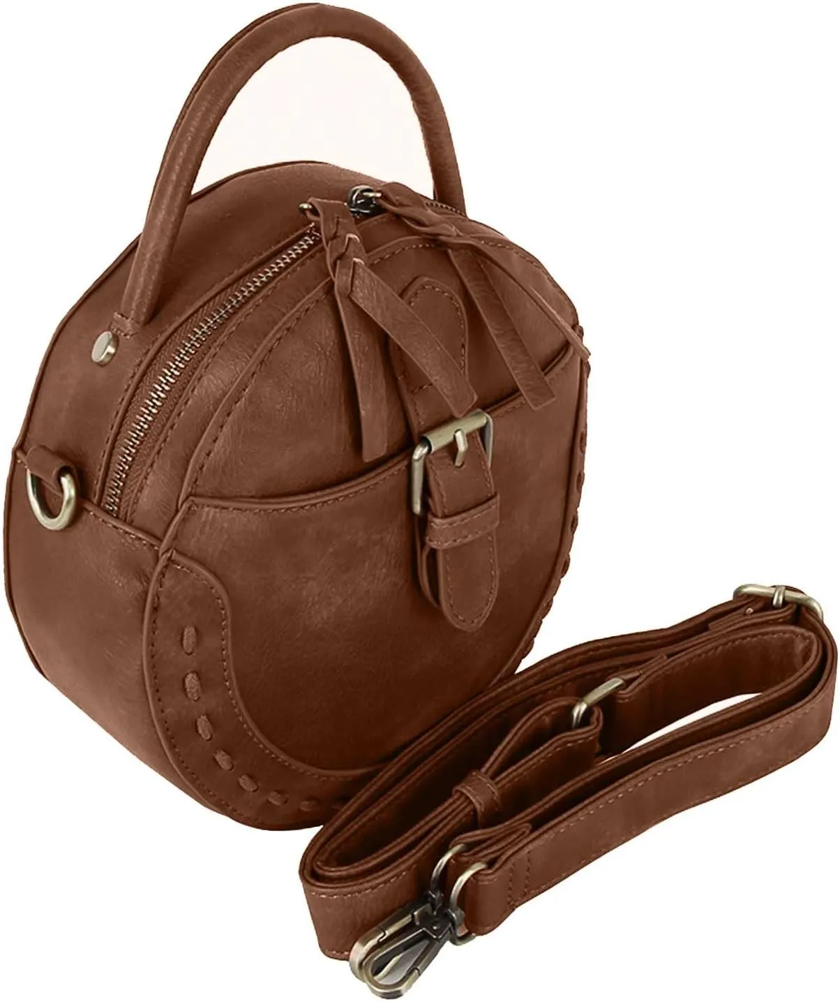 Le Miel Mini Round Tassel Charm Vegan Leather Crossbody Shoulder Sling Bag for Women