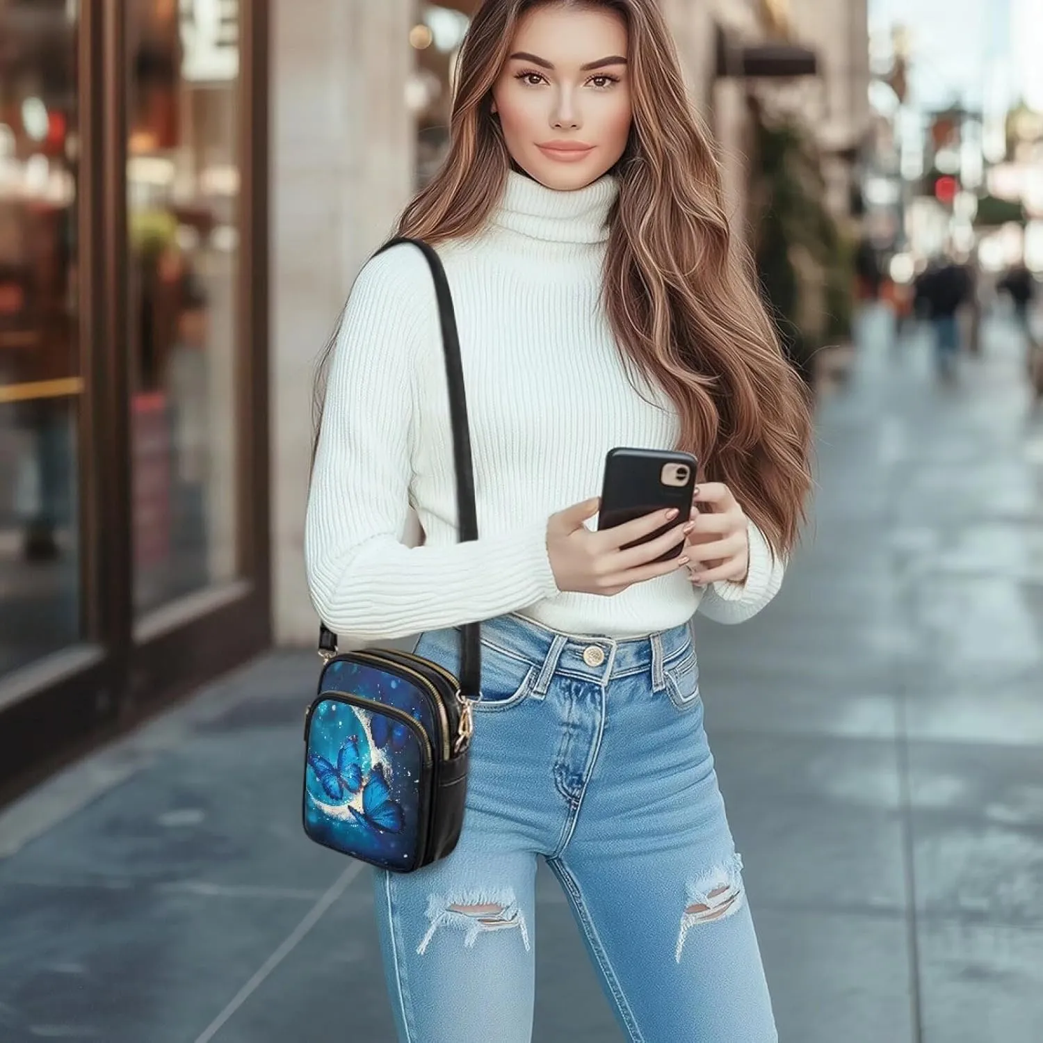 Leather Crossbody Bags for Women Crossbody Cell Phone Purse Wallet Sling Bag Shoulder Strap Lightweight Satchel