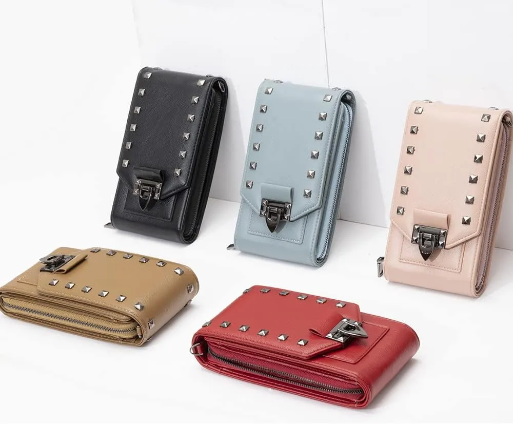 Leather Crossbody Bags for Women, Small Crossbody Phone Bags Cellphone Wallet Purse for Women, Fashion Rivet Bag