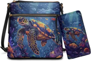 Leather Crossbody Purse Set for Women Girls, Multi Pockets Hobo Bag with PU Wristlet Wallet