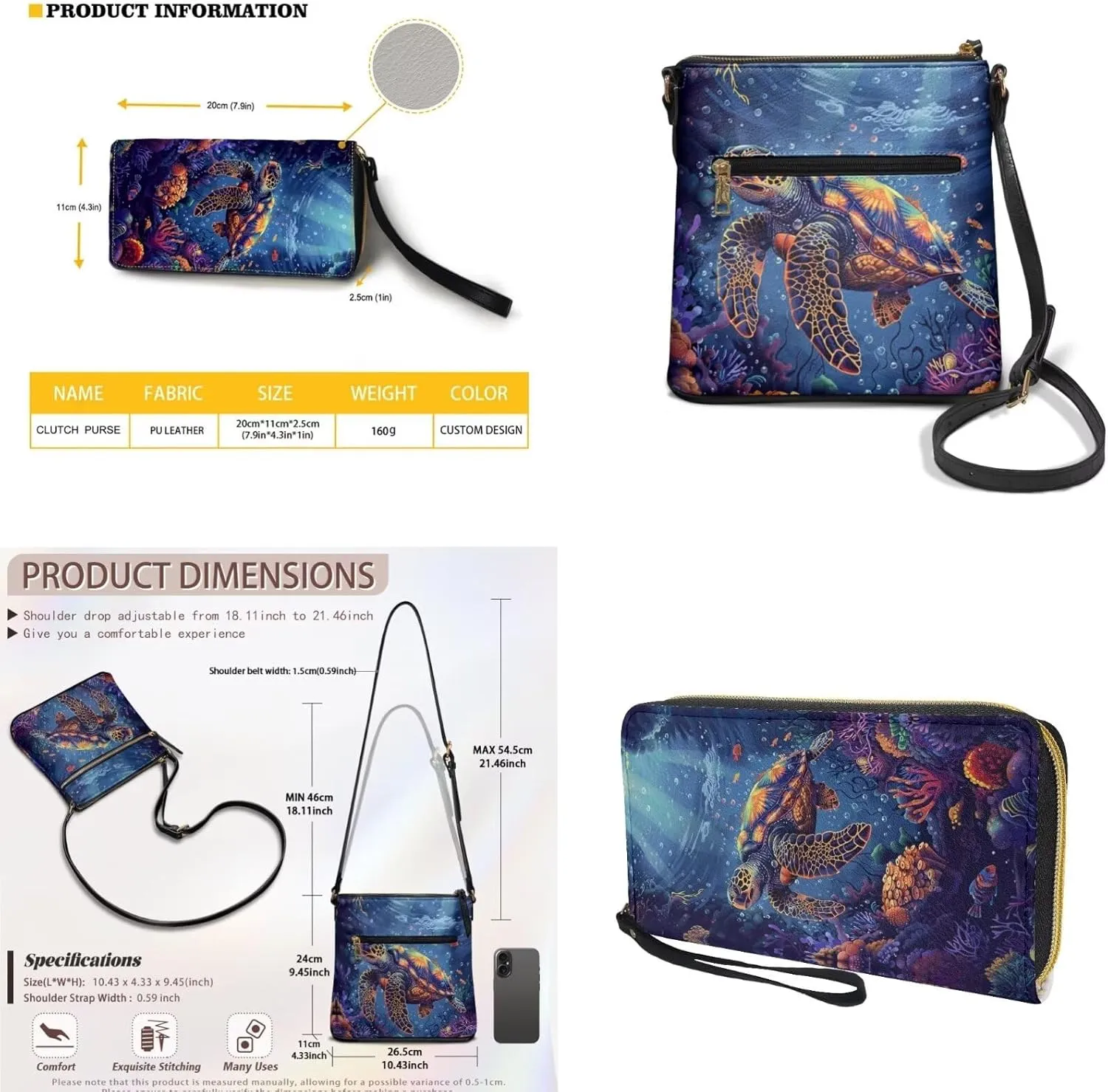 Leather Crossbody Purse Set for Women Girls, Multi Pockets Hobo Bag with PU Wristlet Wallet
