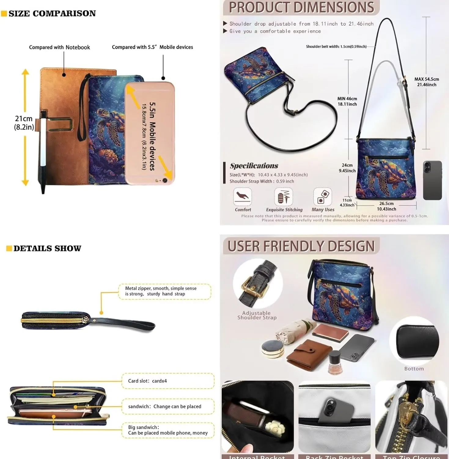 Leather Crossbody Purse Set for Women Girls, Multi Pockets Hobo Bag with PU Wristlet Wallet