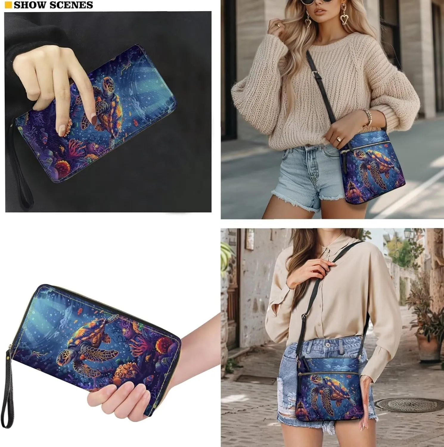 Leather Crossbody Purse Set for Women Girls, Multi Pockets Hobo Bag with PU Wristlet Wallet