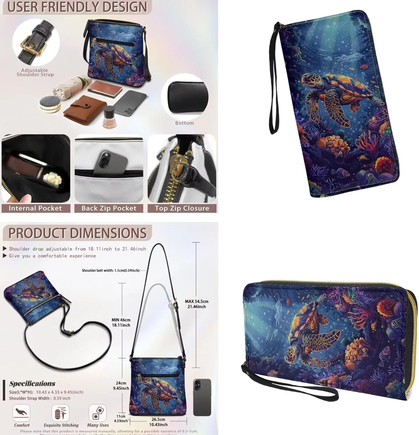 Leather Crossbody Purse Set for Women Girls, Multi Pockets Hobo Bag with PU Wristlet Wallet