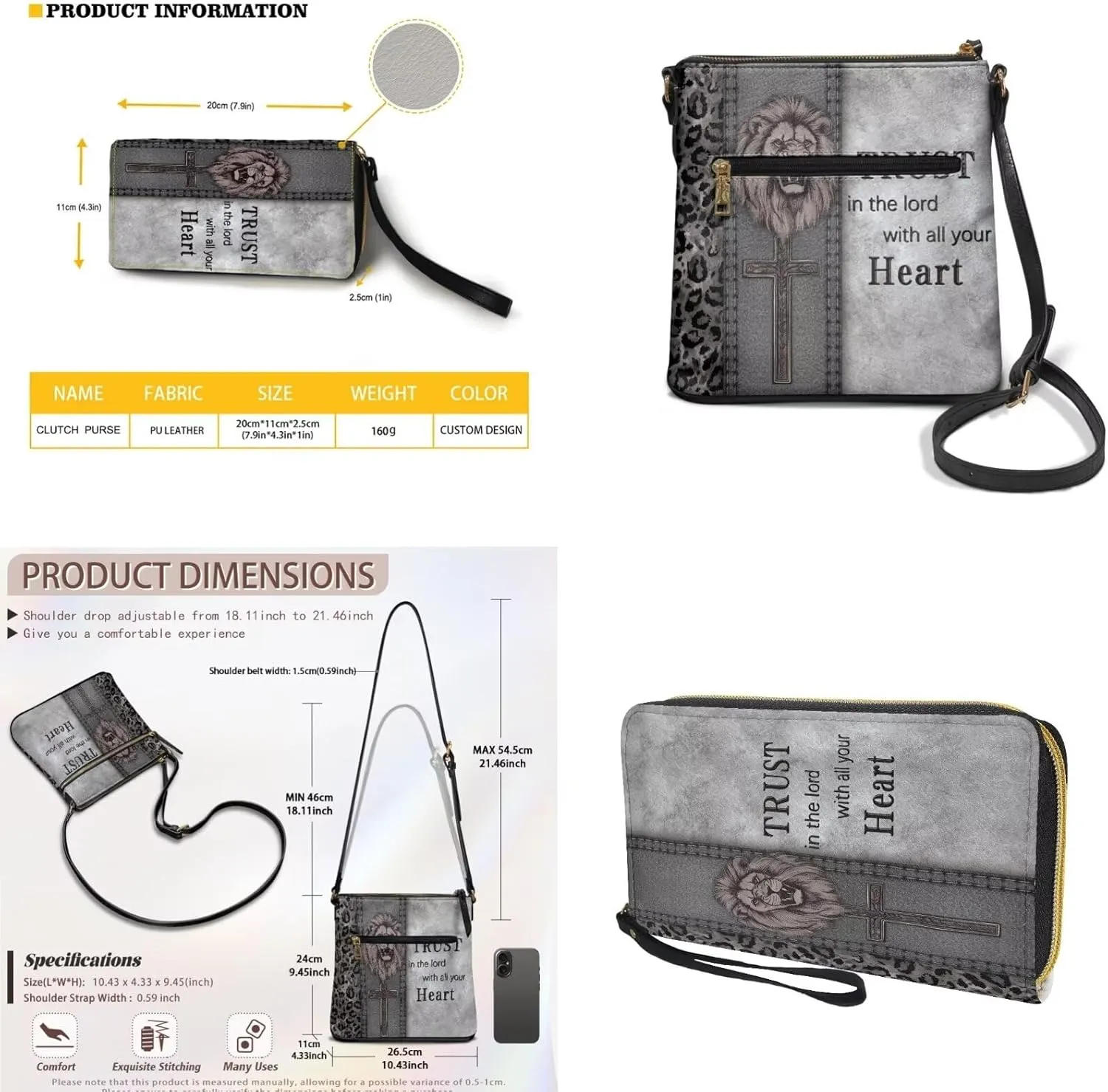 Leather Crossbody Purse Set Multi Pocket Hobo Bag Zipper Satchel Purse with Wristlet Wallet