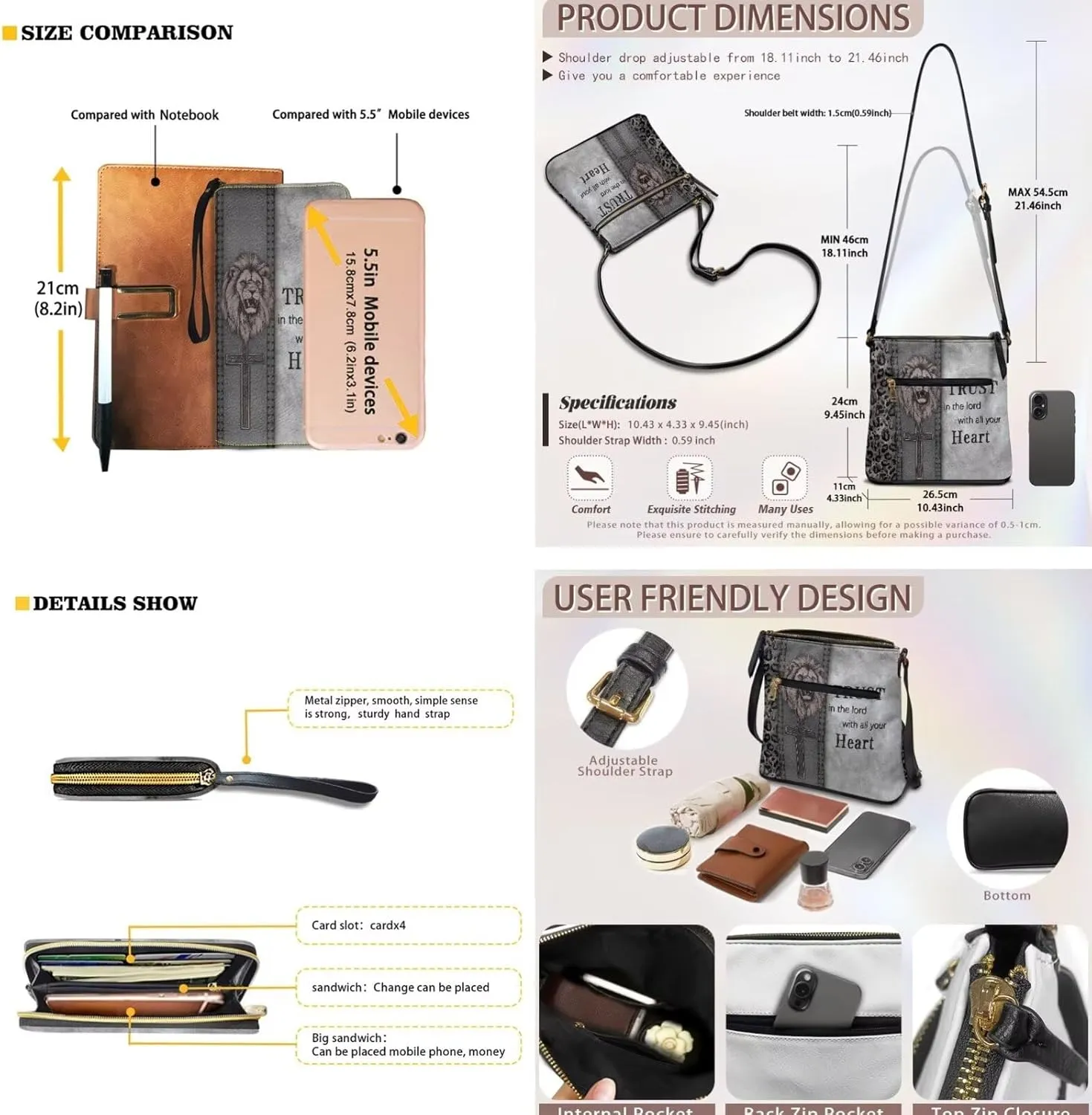 Leather Crossbody Purse Set Multi Pocket Hobo Bag Zipper Satchel Purse with Wristlet Wallet