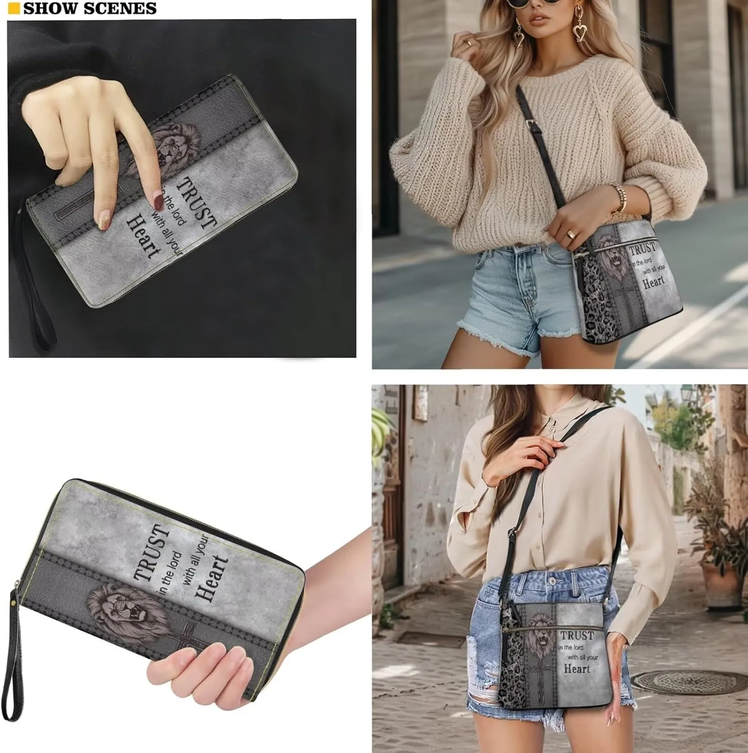Leather Crossbody Purse Set Multi Pocket Hobo Bag Zipper Satchel Purse with Wristlet Wallet