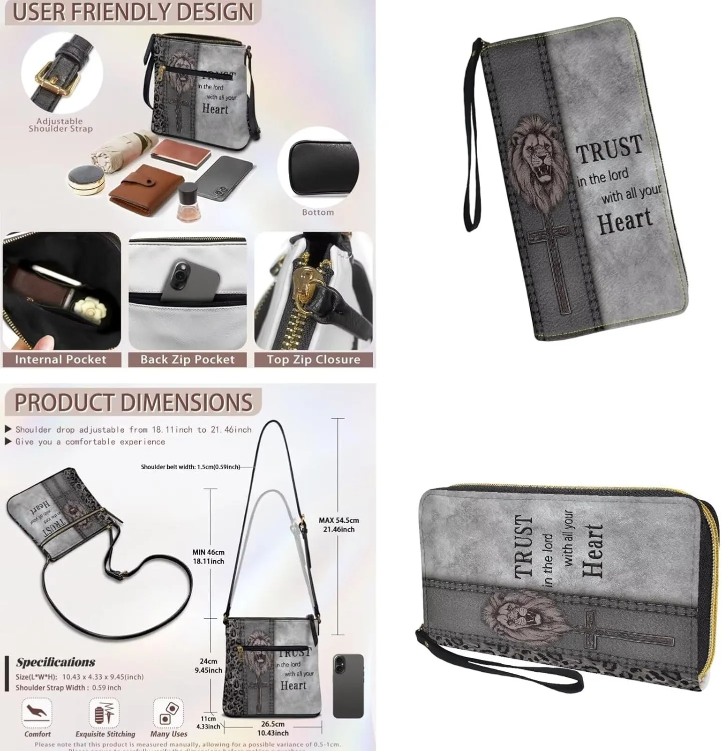 Leather Crossbody Purse Set Multi Pocket Hobo Bag Zipper Satchel Purse with Wristlet Wallet