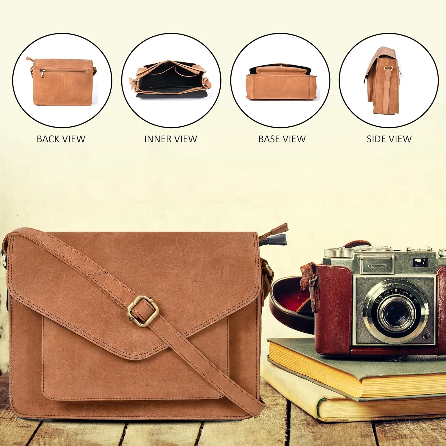 Leather Flapover Crossbody Handbag Purse for Women with Adjustable Strap & Overflap Snap Closure Tote/Bag
