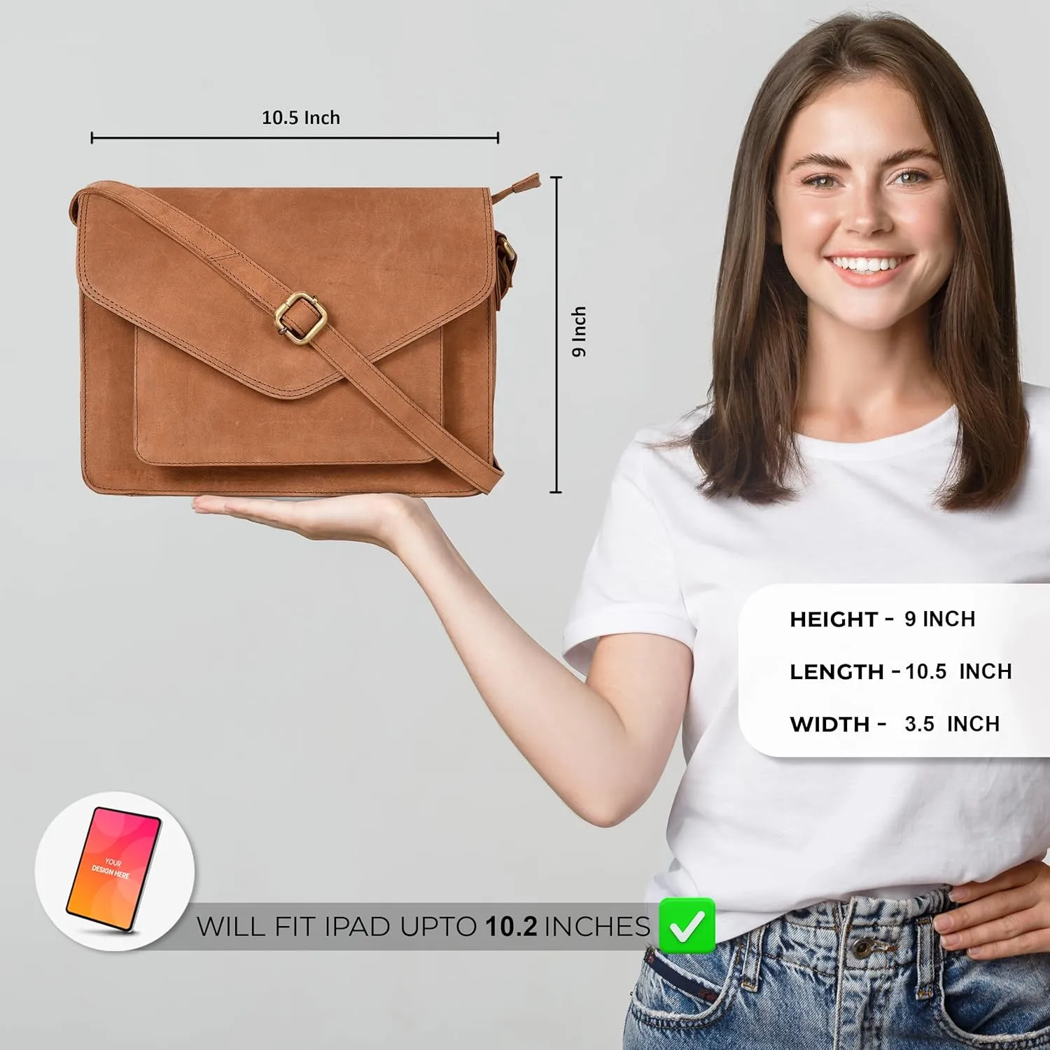 Leather Flapover Crossbody Handbag Purse for Women with Adjustable Strap & Overflap Snap Closure Tote/Bag
